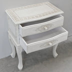 Table de chevet à 2 tiroirs blanc antique