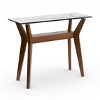 Table d'appoint en noyer avec plateau en verre trempé et étagère inférieure
