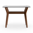 Table d'appoint en noyer avec plateau en verre trempé et étagère inférieure