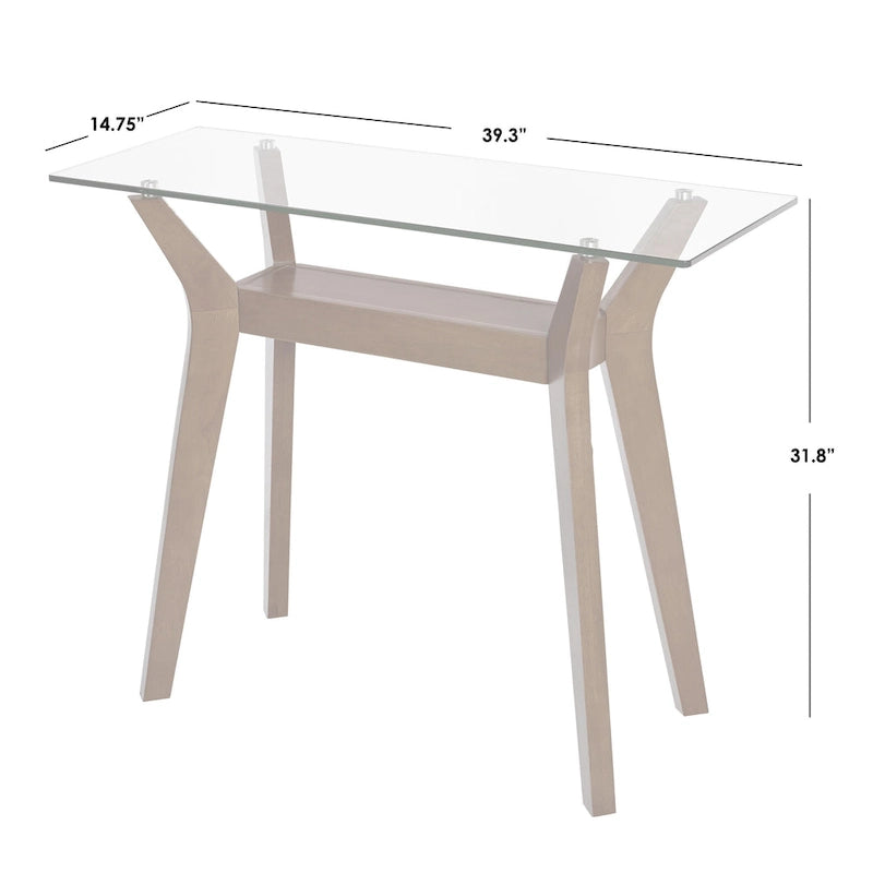 Table d'appoint en noyer avec plateau en verre trempé et étagère inférieure
