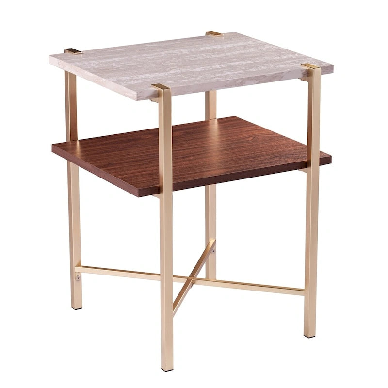 Table d'appoint carrée en faux marbre avec rangement