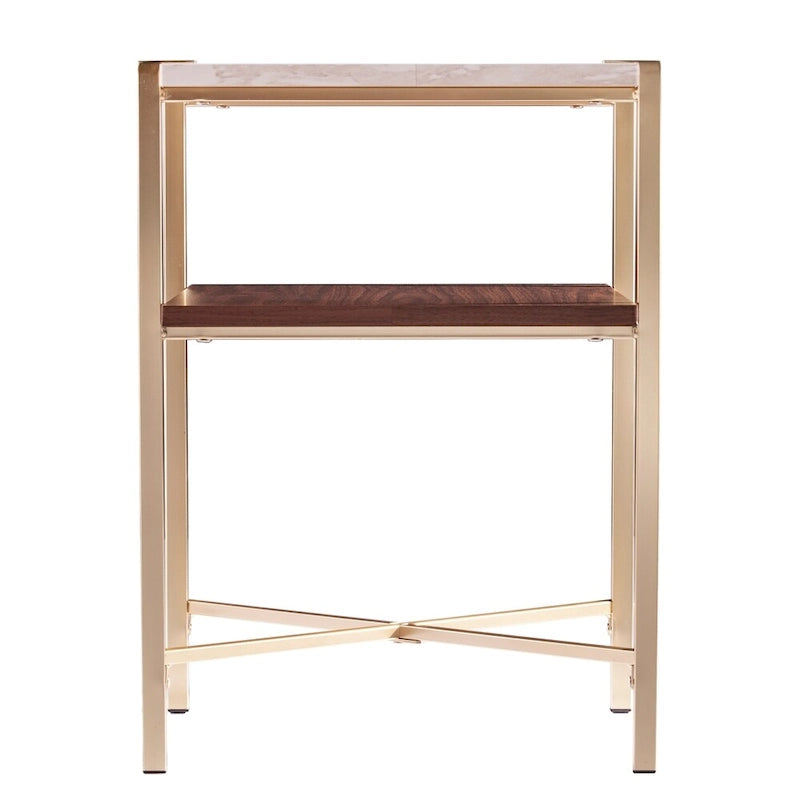Table d'appoint carrée en faux marbre avec rangement