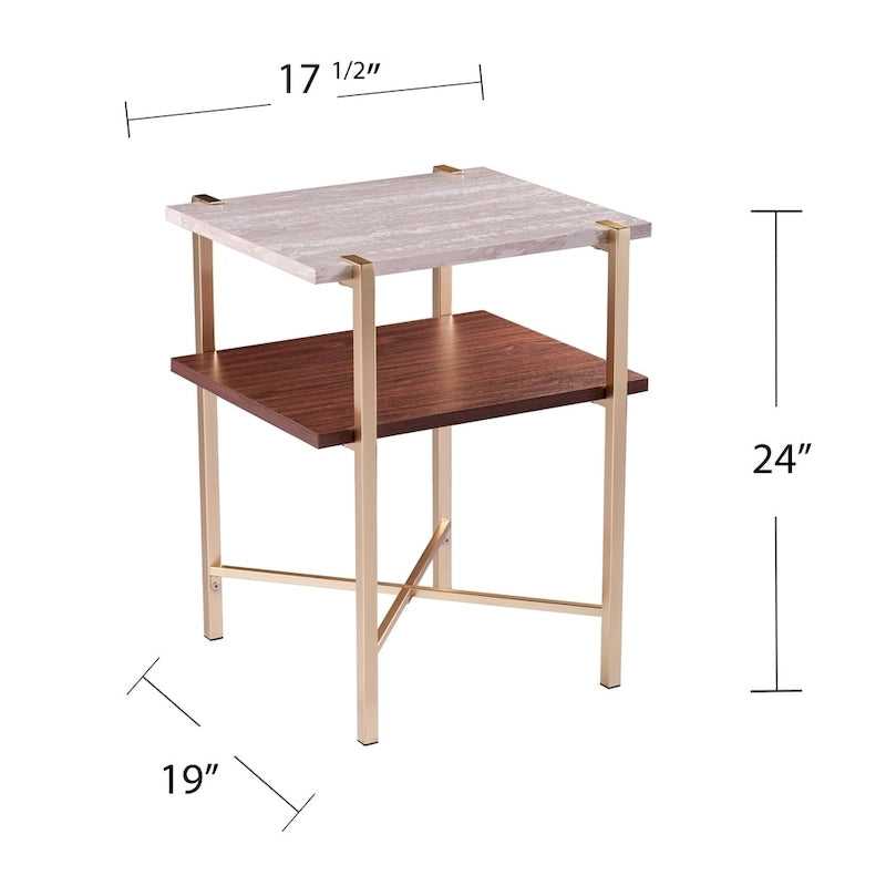 Table d'appoint carrée en faux marbre avec rangement