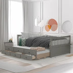 Lit de repos double avec lit gigogne simple et tiroirs de rangement