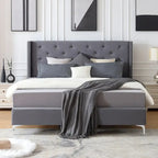 Cadre de lit plateforme rembourré en velours Queen Size avec pieds en métal de 15 cm