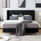 Cadre de lit plateforme rembourré en velours Queen Size avec pieds en métal de 15 cm