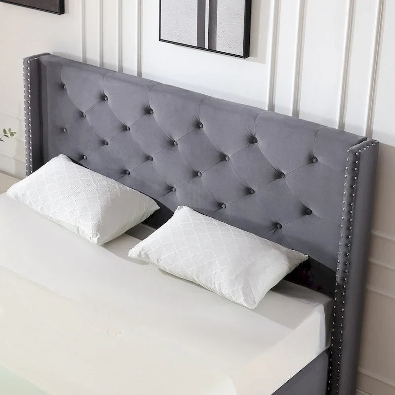 Cadre de lit plateforme rembourré en velours Queen Size avec pieds en métal de 15 cm
