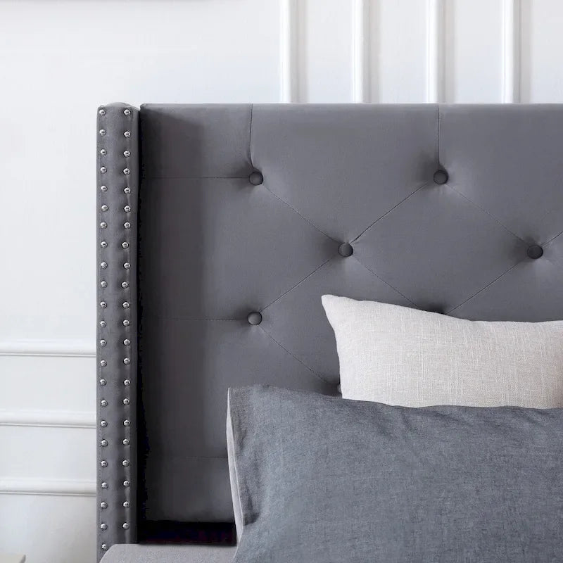 Cadre de lit plateforme rembourré en velours Queen Size avec pieds en métal de 15 cm