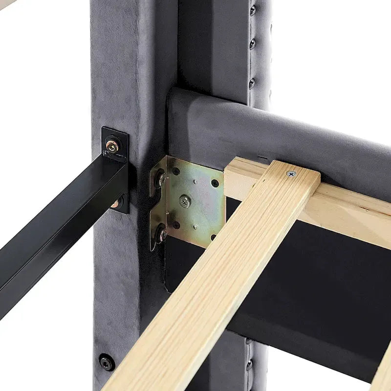 Cadre de lit plateforme rembourré en velours Queen Size avec pieds en métal de 15 cm
