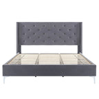 Cadre de lit plateforme rembourré en velours Queen Size avec pieds en métal de 15 cm