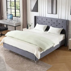 Cadre de lit plateforme rembourré en velours Queen Size avec pieds en métal de 15 cm