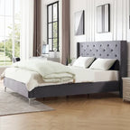 Cadre de lit plateforme rembourré en velours Queen Size avec pieds en métal de 15 cm
