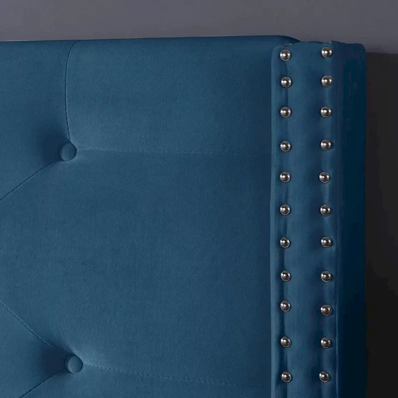 Cadre de lit plateforme rembourré en velours Queen Size avec pieds en métal de 15 cm