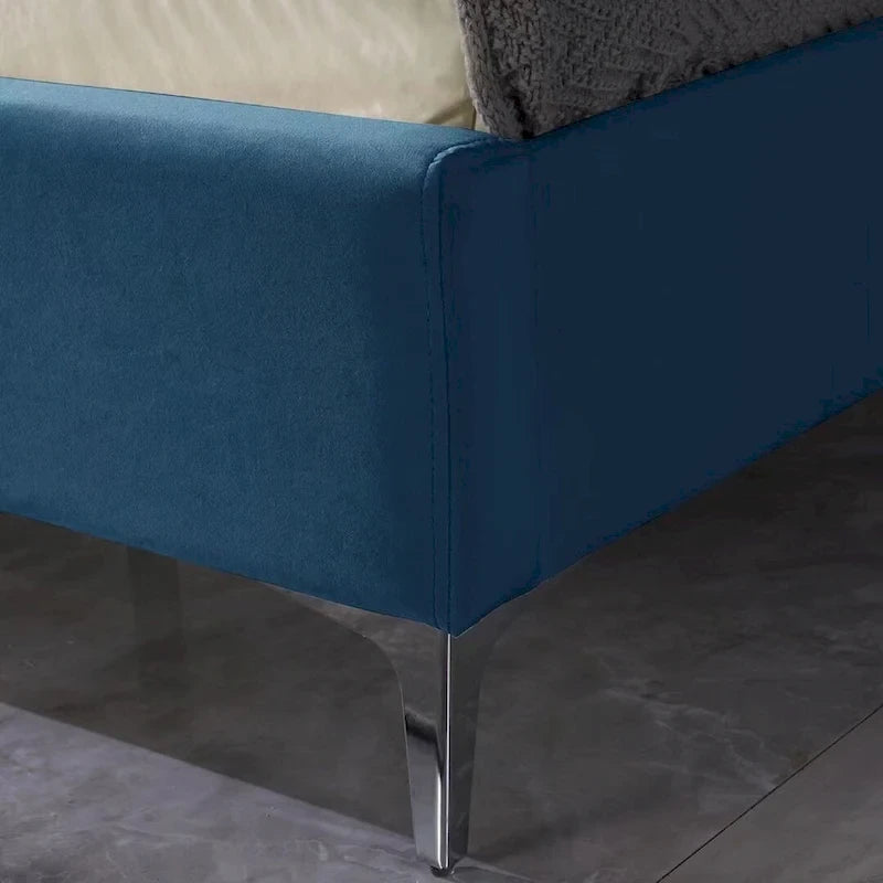 Cadre de lit plateforme rembourré en velours Queen Size avec pieds en métal de 15 cm