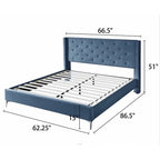Cadre de lit plateforme rembourré en velours Queen Size avec pieds en métal de 15 cm