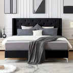 Cadre de lit plateforme rembourré en velours Queen Size avec pieds en métal de 15 cm
