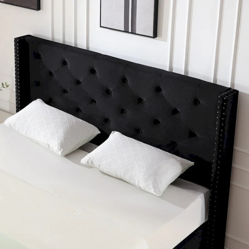 Cadre de lit plateforme rembourré en velours Queen Size avec pieds en métal de 15 cm