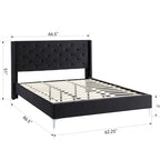 Cadre de lit plateforme rembourré en velours Queen Size avec pieds en métal de 15 cm