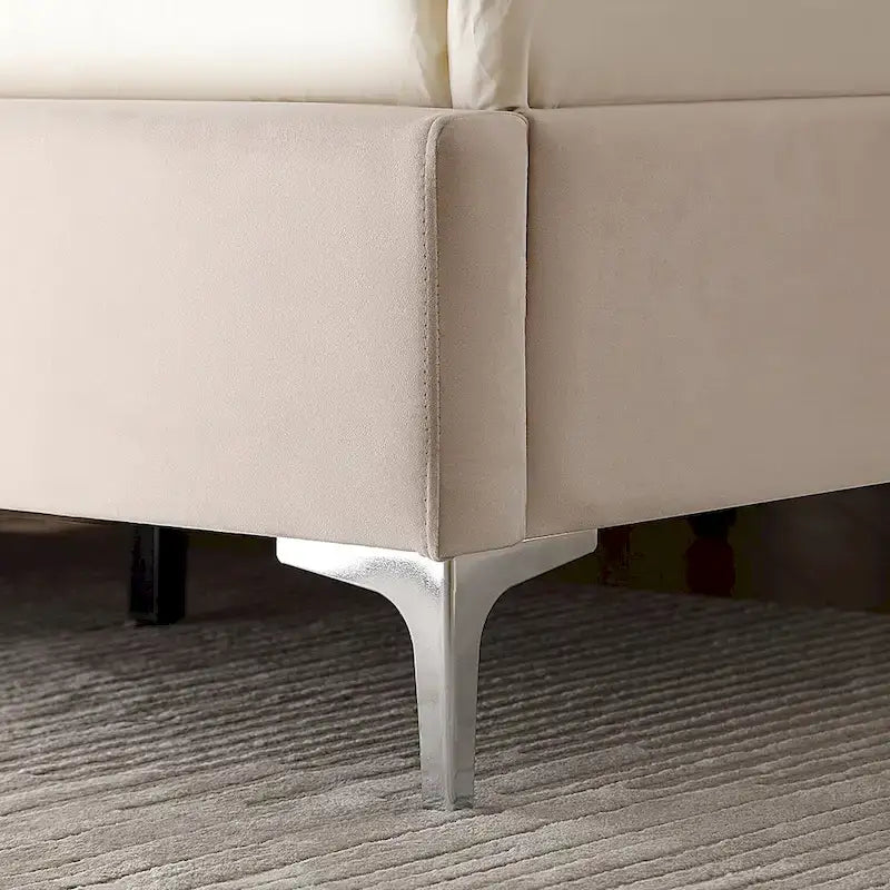 Cadre de lit plateforme rembourré en velours Queen Size avec pieds en métal de 15 cm