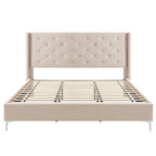 Cadre de lit plateforme rembourré en velours Queen Size avec pieds en métal de 15 cm