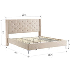 Cadre de lit plateforme rembourré en velours Queen Size avec pieds en métal de 15 cm
