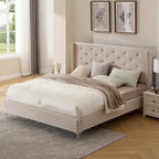Cadre de lit plateforme rembourré en velours Queen Size avec pieds en métal de 15 cm