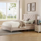 Cadre de lit plateforme rembourré en velours Queen Size avec pieds en métal de 15 cm