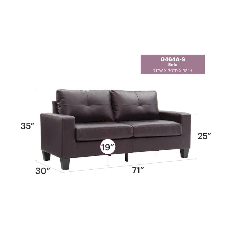 Canapé 3 places en similicuir avec accoudoirs, largeur 180 cm