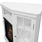Meuble TV d'angle 56" avec cheminée électrique - Blanc