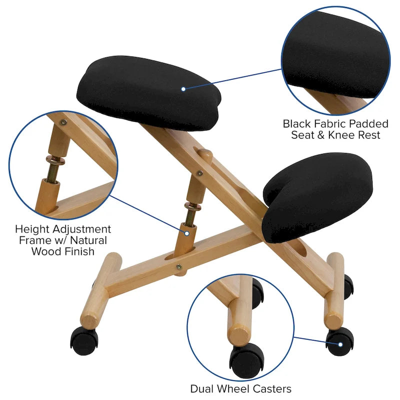 Chaise de bureau ergonomique à genoux en bois et tissu