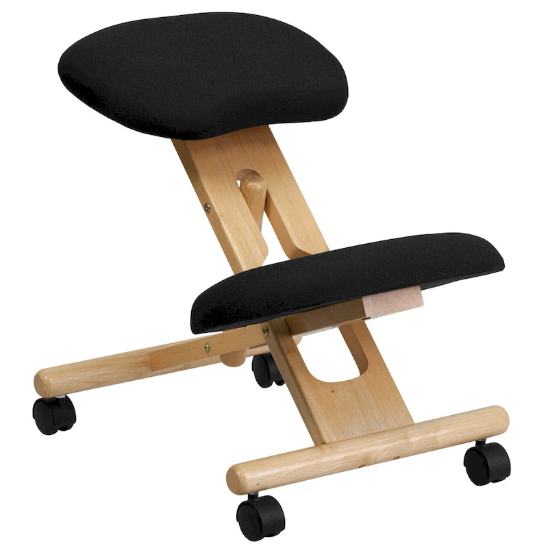 Chaise de bureau ergonomique à genoux en bois et tissu