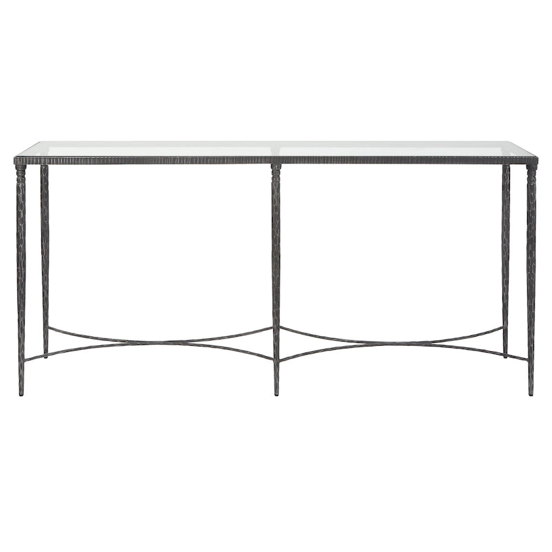 Console en fer et verre - 63 po L x 30 po H x 14 po P