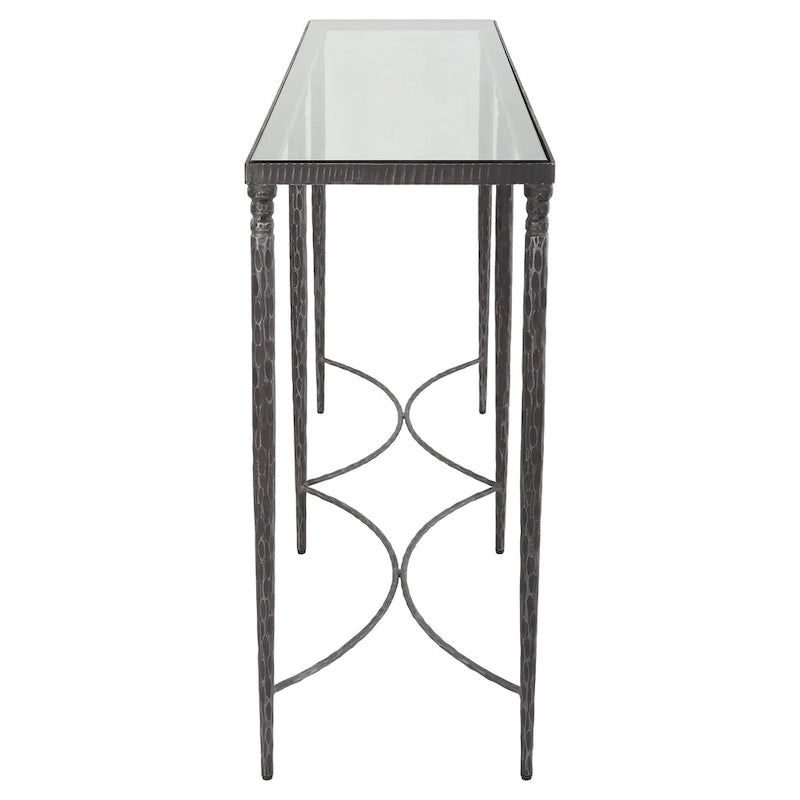Console en fer et verre - 63 po L x 30 po H x 14 po P