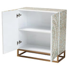 Meuble de rangement incrusté de nacre avec piètement métallique