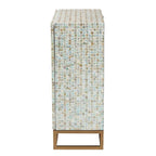Meuble de rangement incrusté de nacre avec piètement métallique