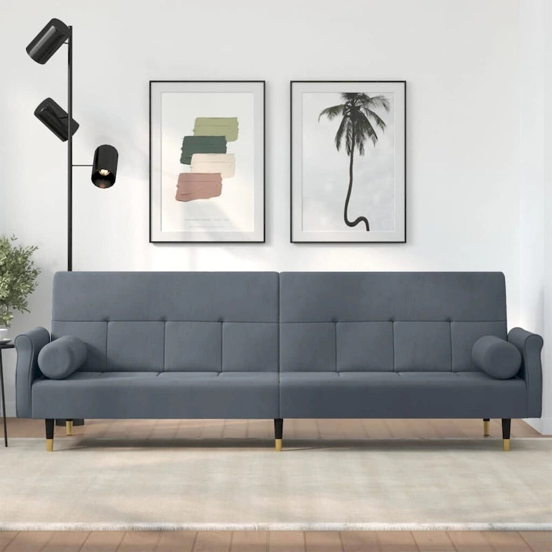 Canapé-lit deux places en velours avec coussins – 85 x 35 x 27,6"