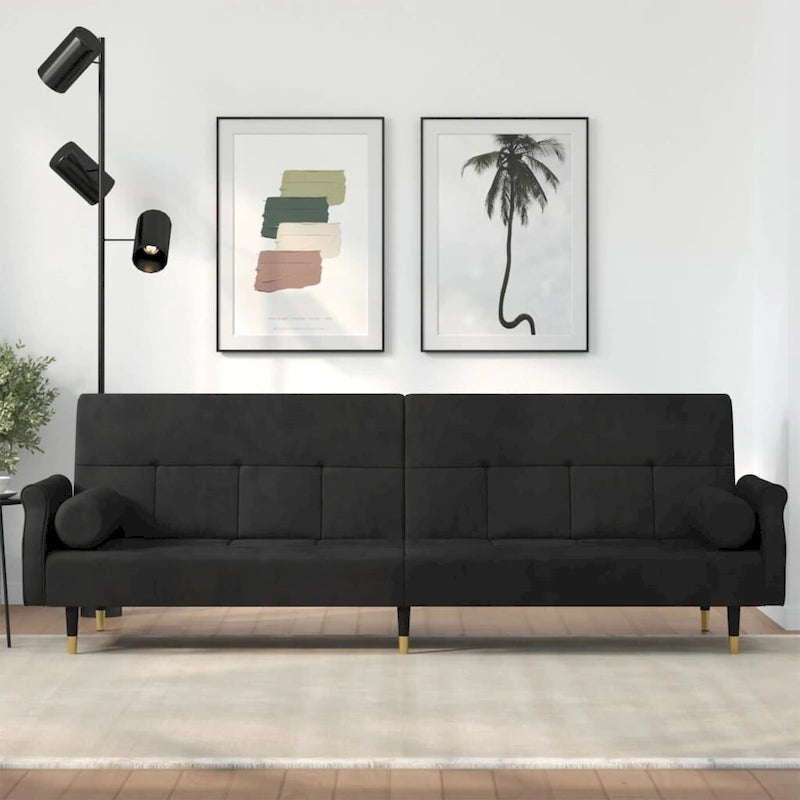 Canapé-lit deux places en velours avec coussins – 85 x 35 x 27,6"
