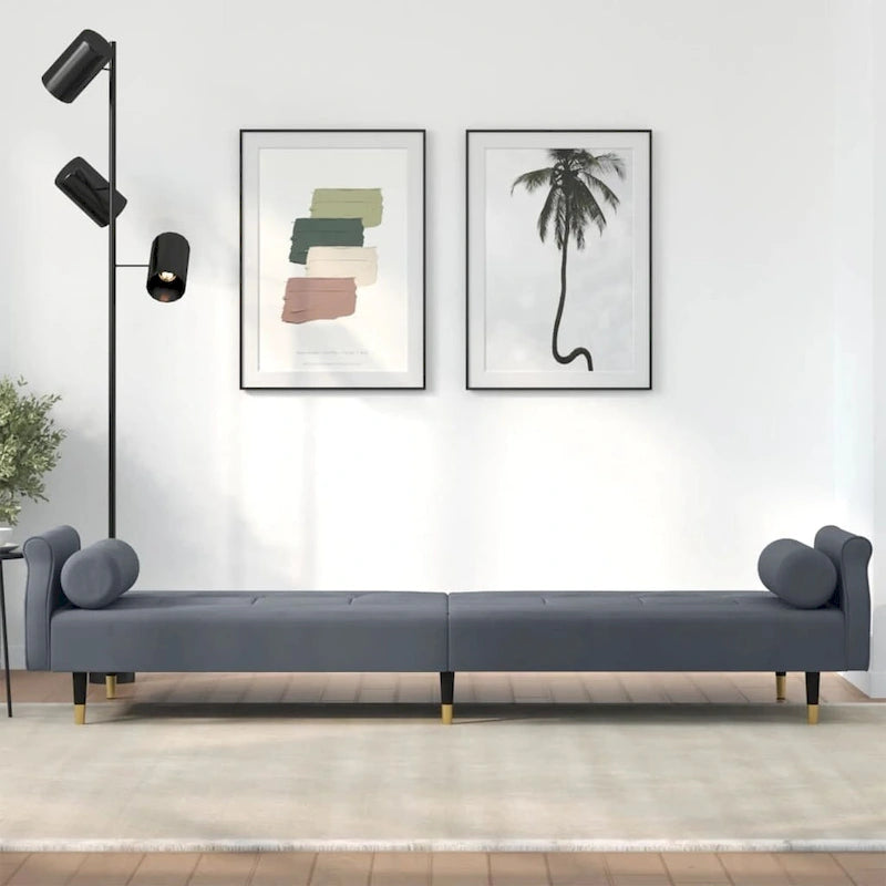 Canapé-lit deux places en velours avec coussins – 85 x 35 x 27,6"
