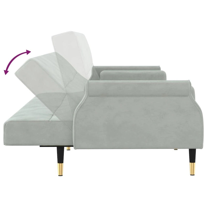 Canapé-lit deux places en velours avec coussins – 85 x 35 x 27,6"