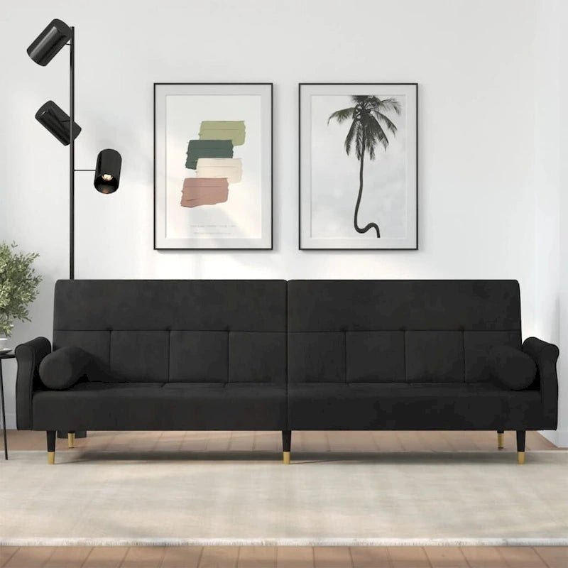 Canapé-lit deux places en velours avec coussins – 85 x 35 x 27,6"