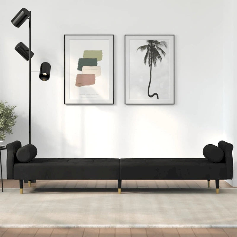 Canapé-lit deux places en velours avec coussins – 85 x 35 x 27,6"