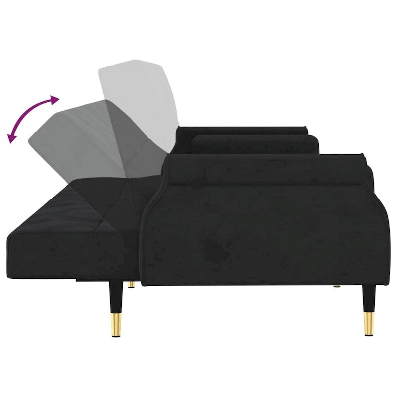 Canapé-lit deux places en velours avec coussins – 85 x 35 x 27,6"