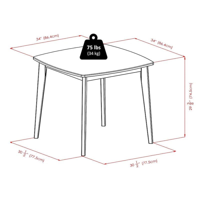 Table à manger en bois massif - Noyer, 34.02 x 34.02 x 29.33 pouces