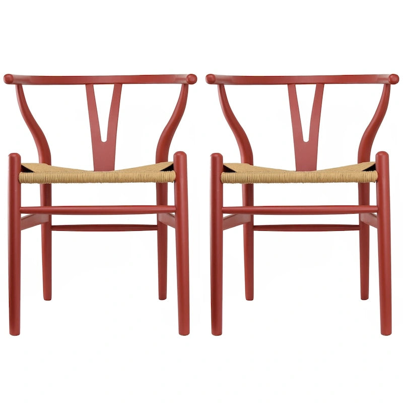 Lot de 2 chaises de salle à manger en bois avec assise en corde tressée