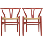 Lot de 2 chaises de salle à manger en bois avec assise en corde tressée