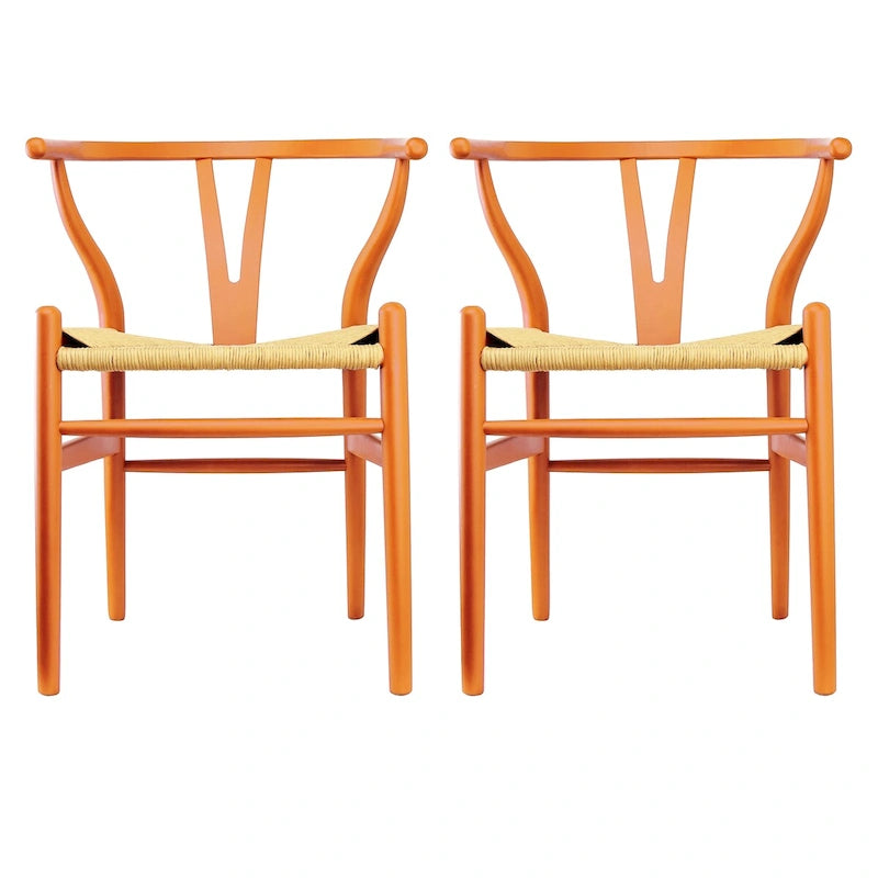 Lot de 2 chaises de salle à manger en bois avec assise en corde tressée