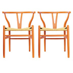 Lot de 2 chaises de salle à manger en bois avec assise en corde tressée