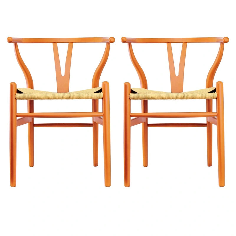 Lot de 2 chaises de salle à manger en bois avec assise en corde tressée