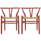 Lot de 2 chaises de salle à manger en bois avec assise en corde tressée