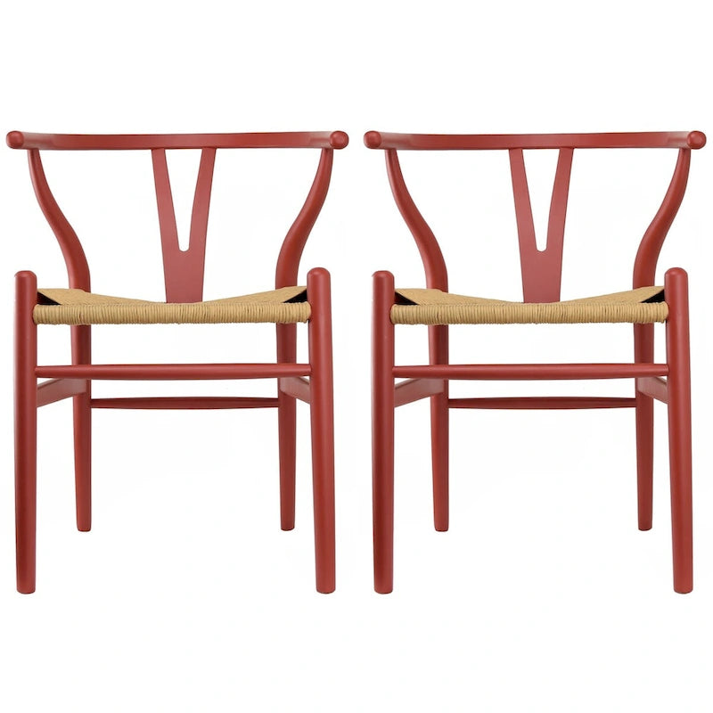 Lot de 2 chaises de salle à manger en bois avec assise en corde tressée